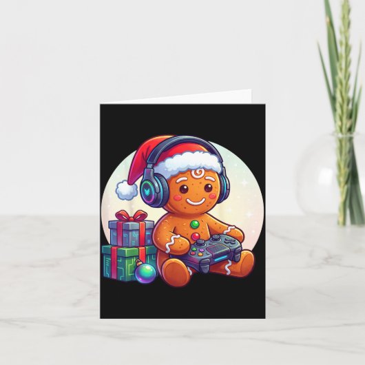 Funny Christmas Gamer Gingerbread Xmas Gaming Men  カード (正面)