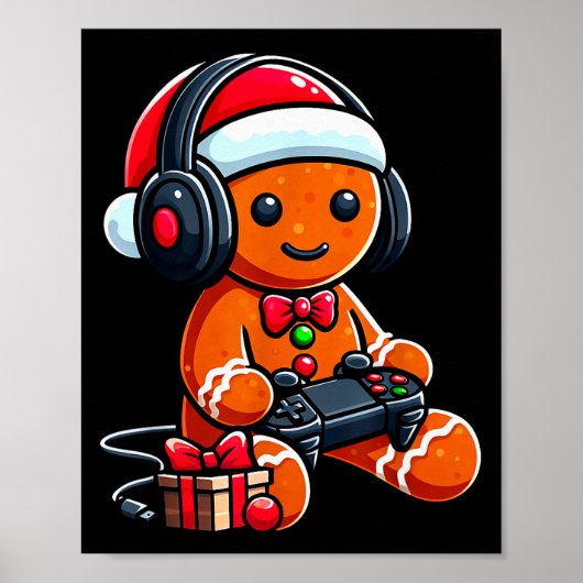 Funny Christmas Gamer Gingerbread Xmas Gaming Men  ポスター (正面)