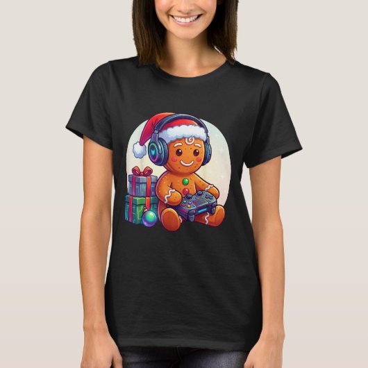 Funny Christmas Gamer Gingerbread Xmas Gaming Men  Tシャツ (正面)