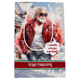 Funny Christmas Gift Bag Santa Medium Holiday Art ミディアムペーパーバッグ