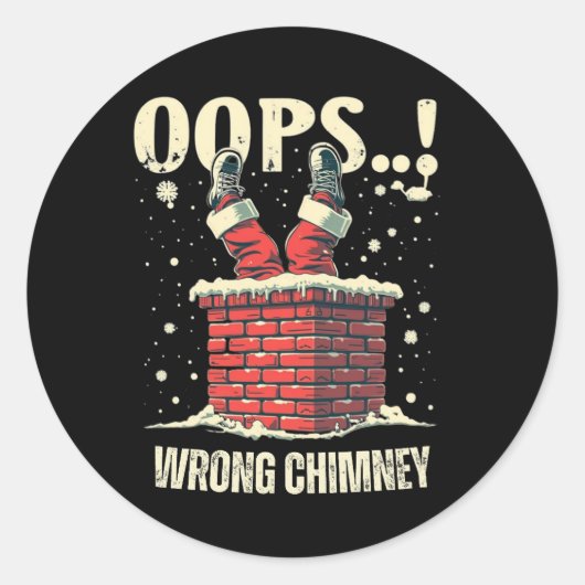Funny Christmas gift, Santa Claus Stuck in Chimney ラウンドシール (正面)