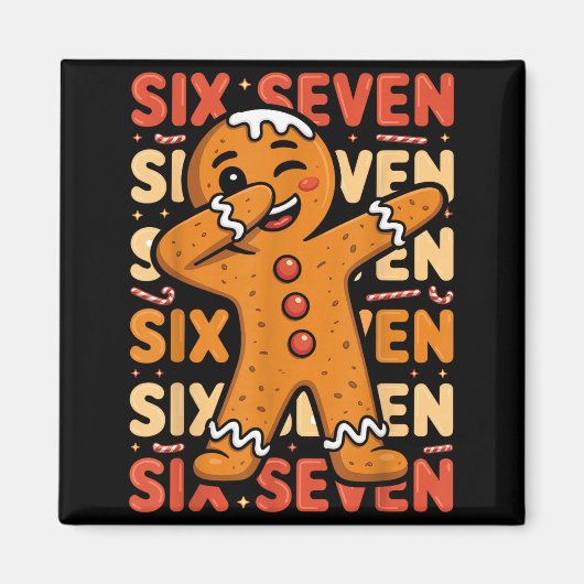 Funny Christmas Gingerbread Cookie Dab Six Seven 6 マグネット (正面)