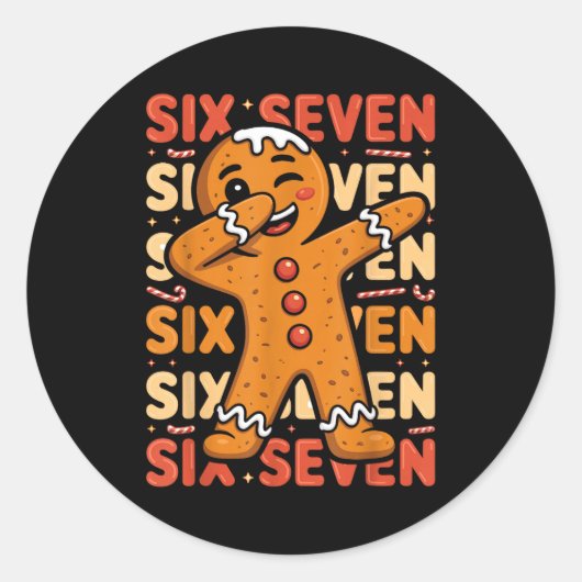 Funny Christmas Gingerbread Cookie Dab Six Seven 6 ラウンドシール (正面)