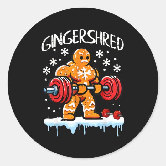 Funny Christmas Gingerbread Gingershred Gym Bodybu ラウンドシール (正面)