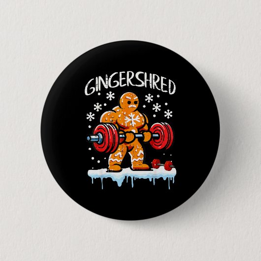 Funny Christmas Gingerbread Gingershred Gym Bodybu 缶バッジ (正面)