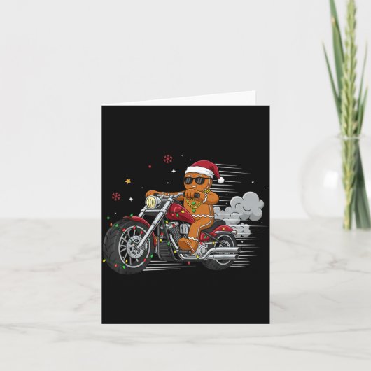 Funny Christmas Gingerbread Man Biker Riding A Mot カード (正面)