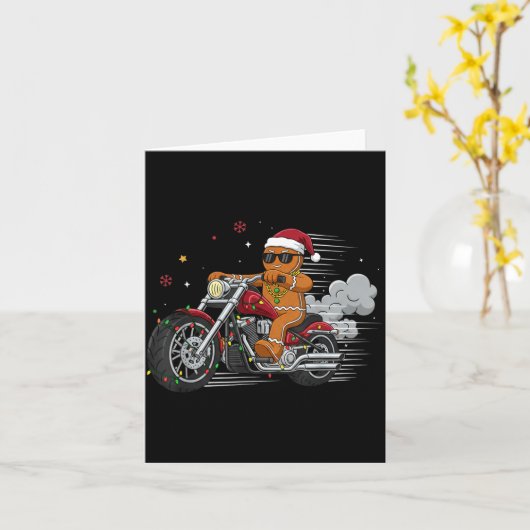 Funny Christmas Gingerbread Man Biker Riding A Mot カード (黄色い花)