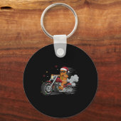 Funny Christmas Gingerbread Man Biker Riding A Mot キーホルダー (正面)