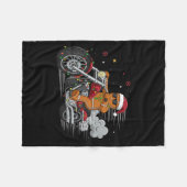 Funny Christmas Gingerbread Man Biker Riding A Mot フリースブランケット (正面(横))