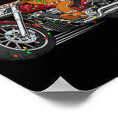 Funny Christmas Gingerbread Man Biker Riding A Mot ポスター (角)