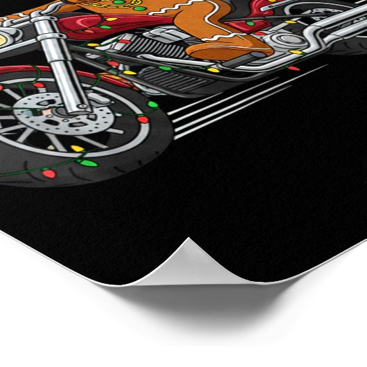 Funny Christmas Gingerbread Man Biker Riding A Mot ポスター (角)
