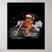 Funny Christmas Gingerbread Man Biker Riding A Mot ポスター (正面)