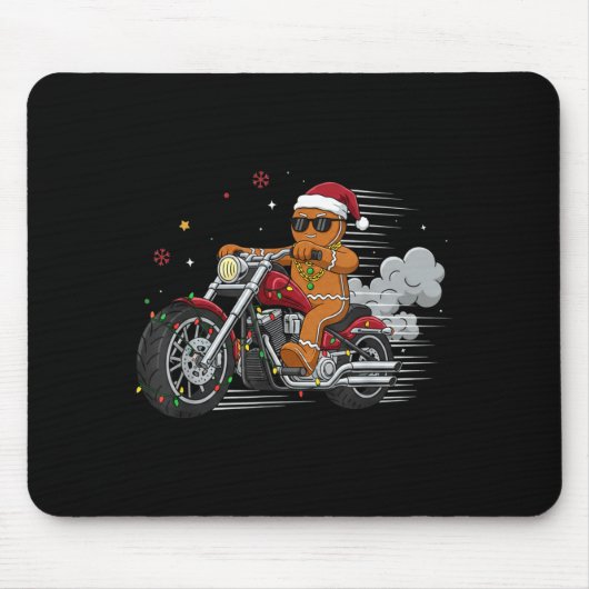 Funny Christmas Gingerbread Man Biker Riding A Mot マウスパッド (正面)