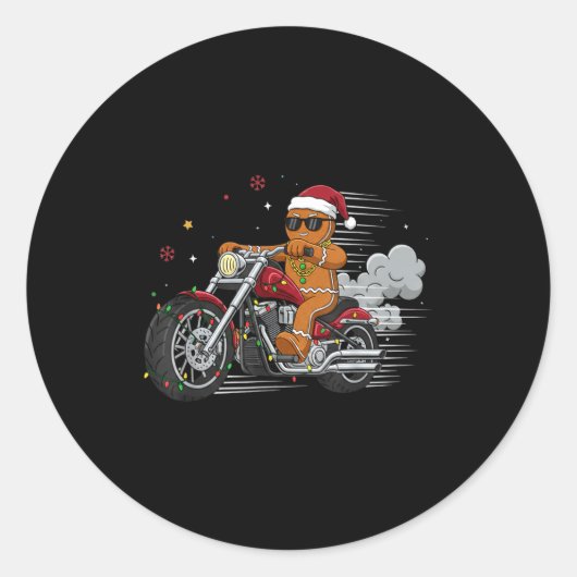 Funny Christmas Gingerbread Man Biker Riding A Mot ラウンドシール (正面)