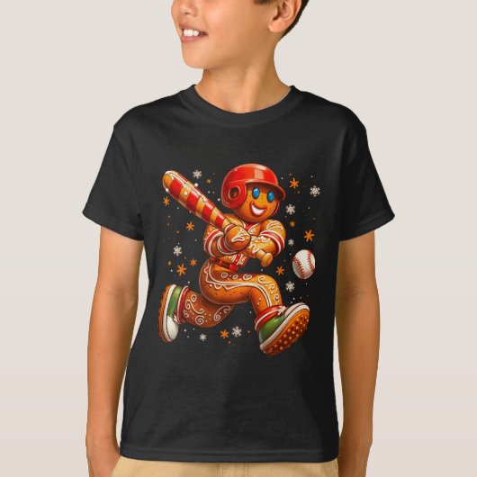Funny Christmas Gingerbread Man Playing Baseball C Tシャツ (正面)