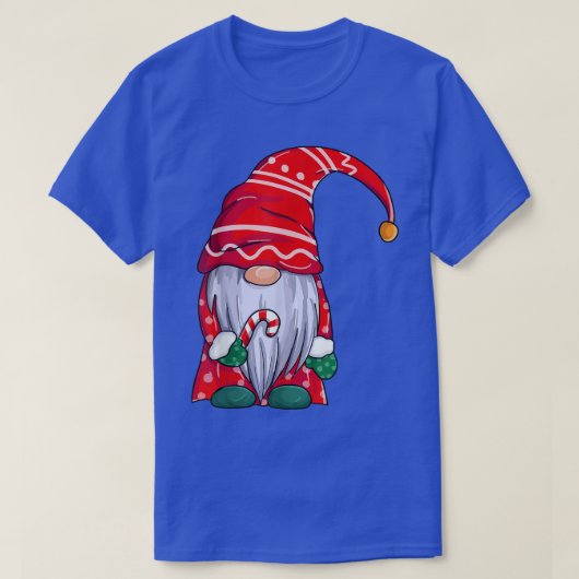 Funny Christmas Gnome Holding Candy Cane  Tシャツ (デザイン正面)