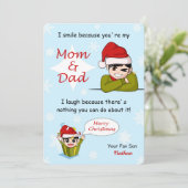 Funny Christmas Greeting Son to Parents Pun Joke シーズンカード (スタンド正面)