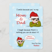 Funny Christmas Greeting Son to Parents Pun Joke シーズンカード (正面/裏面)