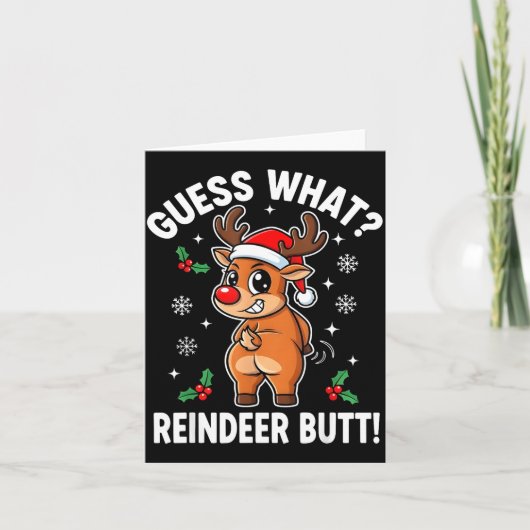 Funny Christmas Guess What Reindeer Butt Santa Hat カード (正面)