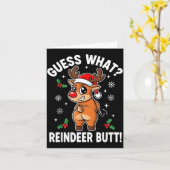 Funny Christmas Guess What Reindeer Butt Santa Hat カード (黄色い花)