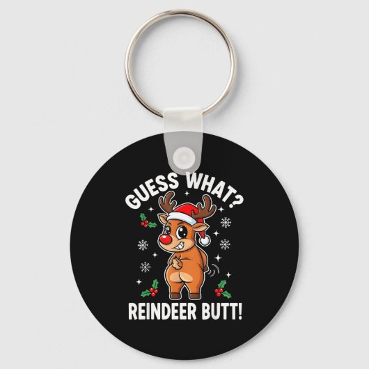 Funny Christmas Guess What Reindeer Butt Santa Hat キーホルダー (正面)