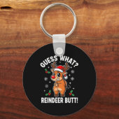 Funny Christmas Guess What Reindeer Butt Santa Hat キーホルダー (正面)