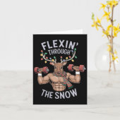 Funny Christmas Gym Workout Reindeer Flexin  カード (黄色い花)
