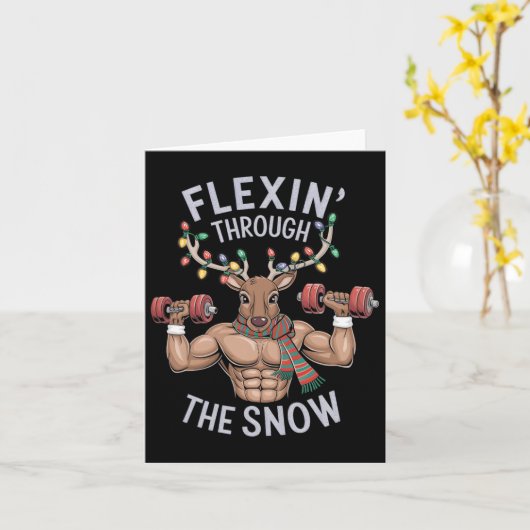 Funny Christmas Gym Workout Reindeer Flexin カード (黄色い花)