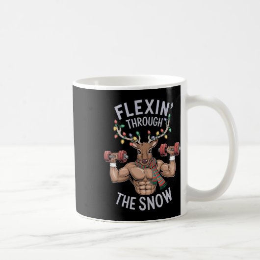 Funny Christmas Gym Workout Reindeer Flexin  コーヒーマグカップ (右)