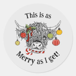 Funny Christmas Highland Cow ラウンドシール
