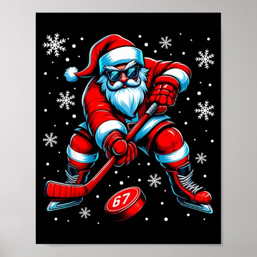 Funny Christmas Hockey Cool Santa Claus 6 7 Meme T ポスター (正面)