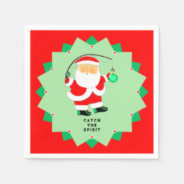 Funny Christmas Holiday Santa Fishing スタンダードカクテルナプキン
