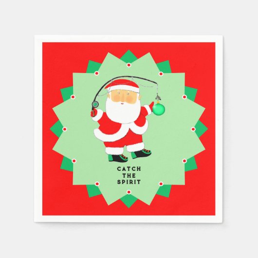 Funny Christmas Holiday Santa Fishing スタンダードカクテルナプキン (正面)