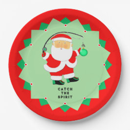 Funny Christmas Holiday Santa Fishing ペーパープレート