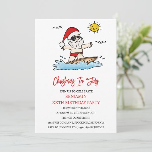Funny Christmas In July Birthday Party 招待状 (スタンド正面)
