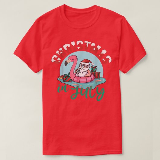 Funny Christmas In July Santa Holiday Flamingo Sum Tシャツ (デザイン正面)
