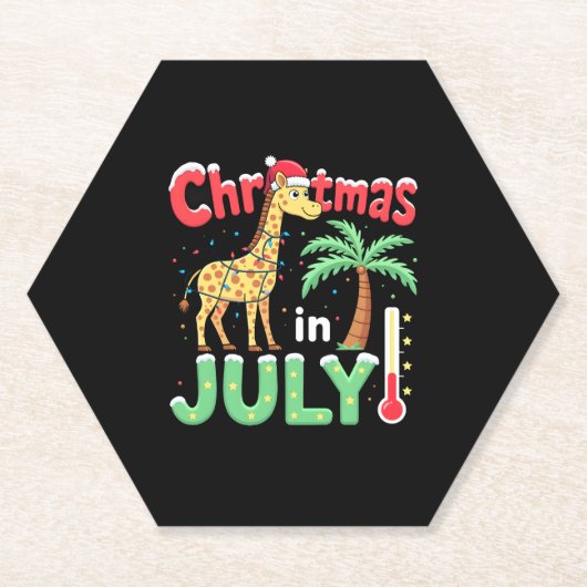 Funny Christmas in July Shirt Santa Giraffe Palm T ペーパーコースター (正面)