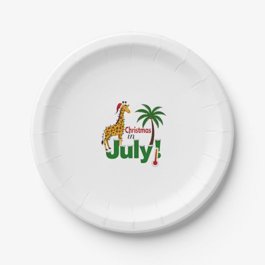 Funny Christmas in July Shirt Santa Giraffe Palm T ペーパープレート (正面)