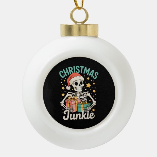 Funny Christmas Junkie Skeleton Holiday Xmas Santa セラミックボールオーナメント (正面)