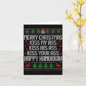 Funny Christmas Kiss My Happy Hanukkah Humor  カード (黄色い花)