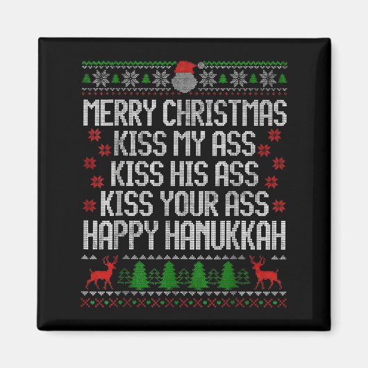 Funny Christmas Kiss My Happy Hanukkah Humor  マグネット (正面)