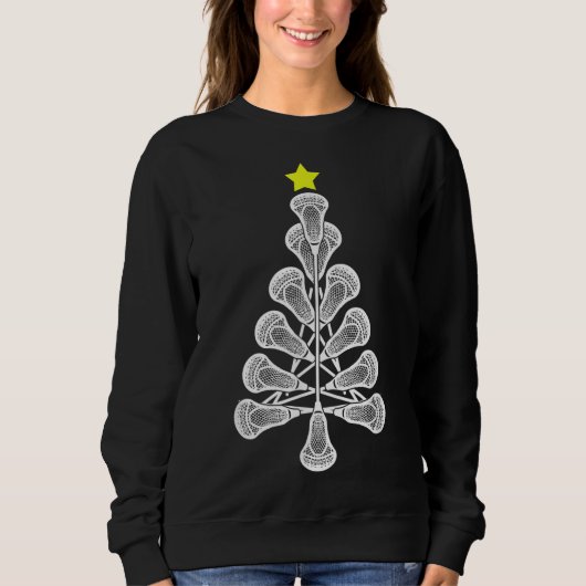 Funny Christmas Lacrosse Tree Lacrosse Player Gift スウェットシャツ (正面)