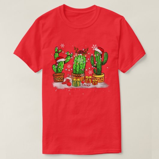 Funny Christmas Lights Cactus Santa Hat Cactus Lov Tシャツ (デザイン正面)