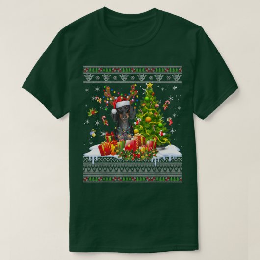 Funny Christmas Lights Dachshund Dog Funny Xmas Ug Tシャツ (デザイン正面)