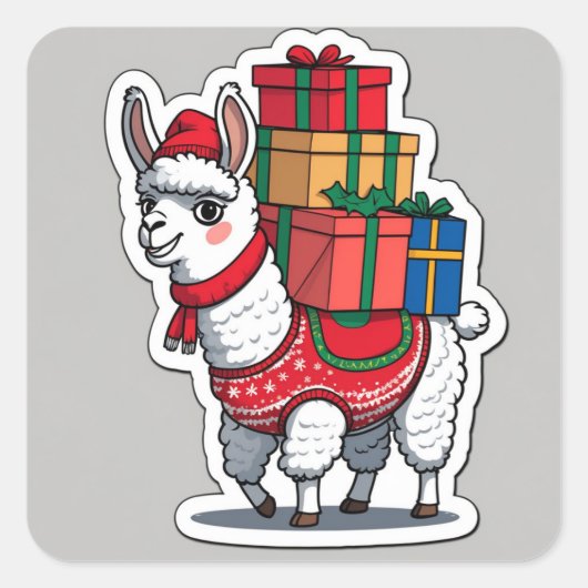 Funny Christmas Llama Design – “Fa La La Llama” スクエアシール (正面)