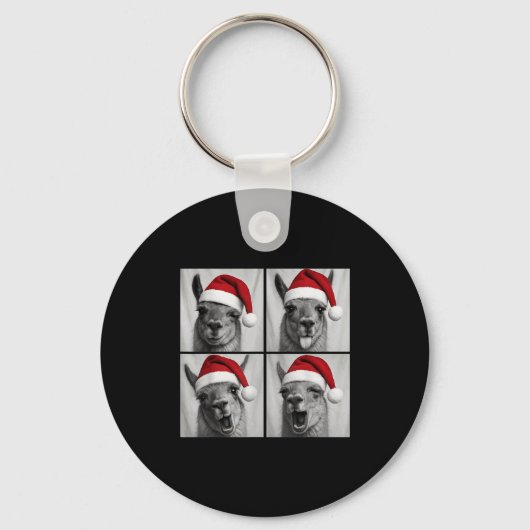 Funny Christmas Llama Santa Photo Booth  キーホルダー (正面)