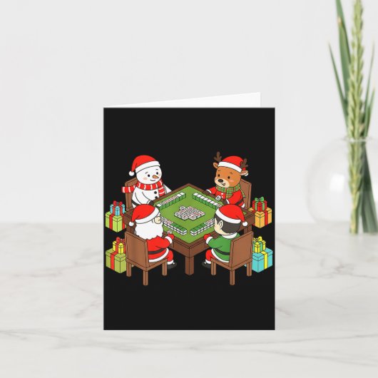 Funny Christmas Mahjong Santa Snowman Elf Reindeer カード (正面)