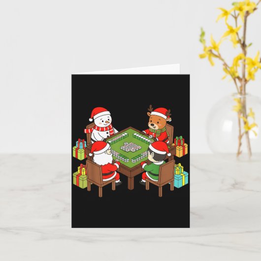 Funny Christmas Mahjong Santa Snowman Elf Reindeer カード (黄色い花)