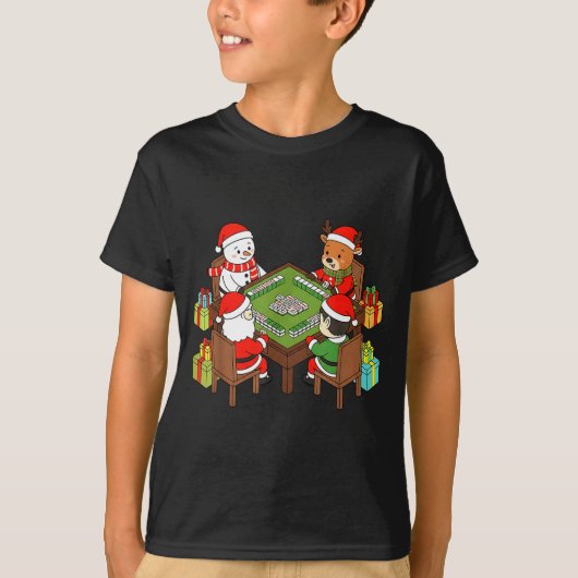 Funny Christmas Mahjong Santa Snowman Elf Reindeer Tシャツ (正面)