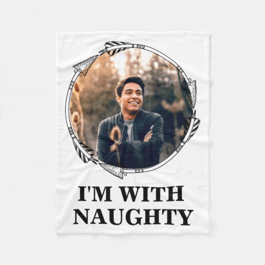 Funny Christmas Matching Couple Naughty Nice Photo フリースブランケット (正面)